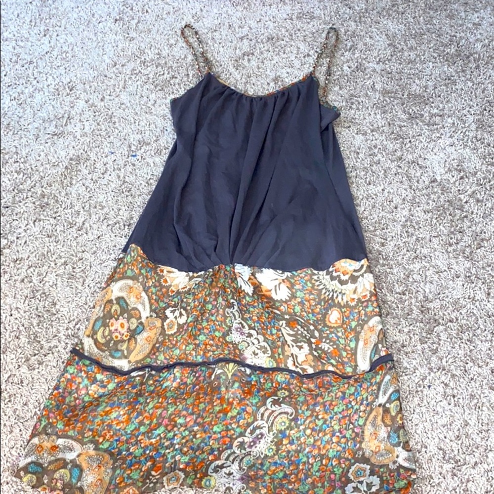 Short grey and orange floral print dress